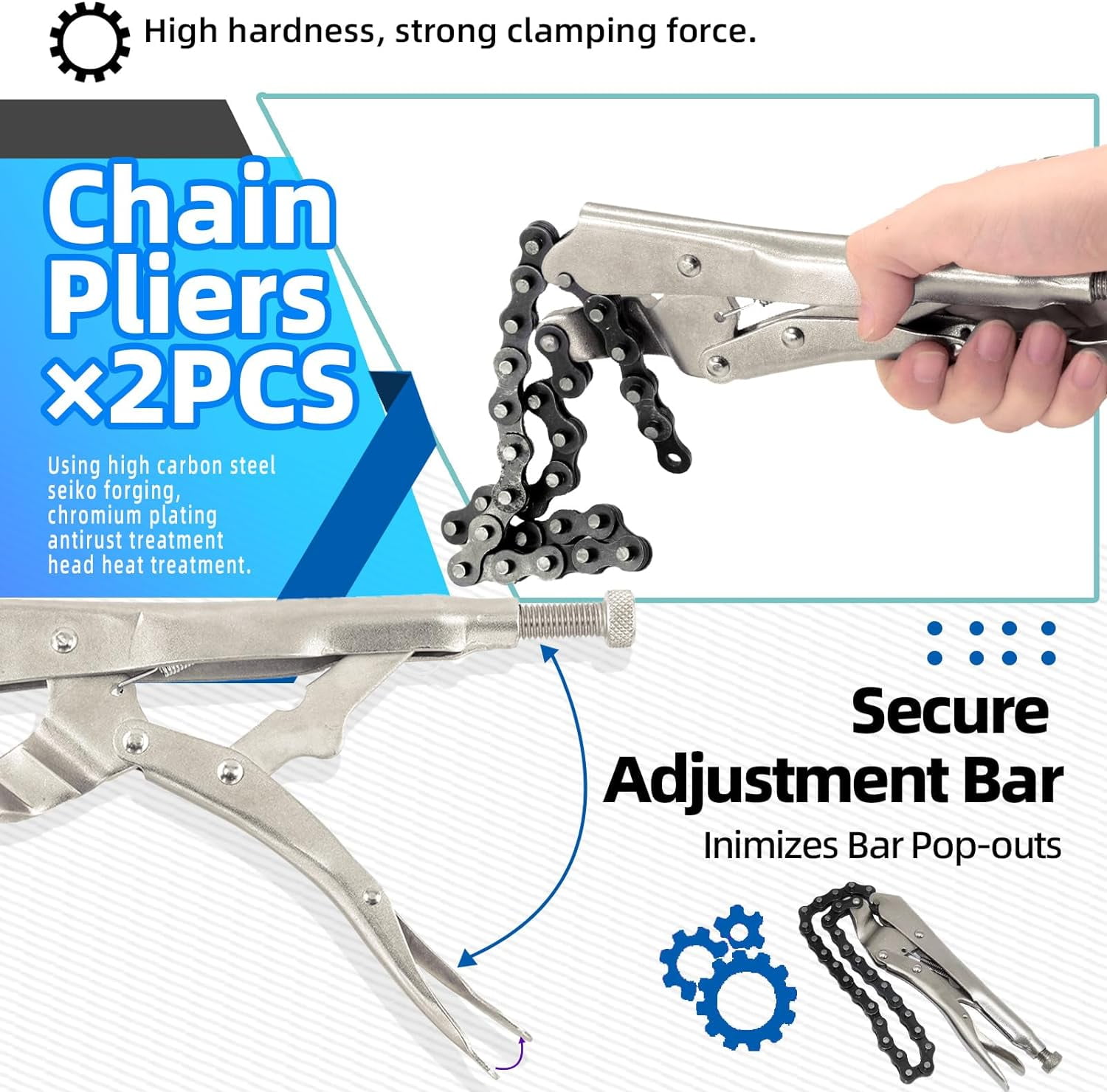 2 Pcs 9" Locking Chain Clamp with 20" Chain, Heavy-Duty Chain Vise Wrench Chain Clamp Locking Pliers with Steel Jaw and Quick Release Trigger, Easy Locking for Any Shaped Objects