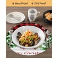thumbnail image 3 of 13 Inch Round Placemats Set of 6, Christmas Snowman Non Slip Heat Insulation PP Table Mats, Red Black Check Xmas Tree Snowflake Washable Place Mats for Kitchen Dining Party Table Decor, 3 of 7