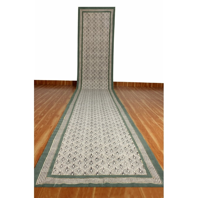Casavani Hand Block Printed Cotton Dhurrie Green Bedroom Living Room Carpets Outdoor Patio Rug 6x8 feet