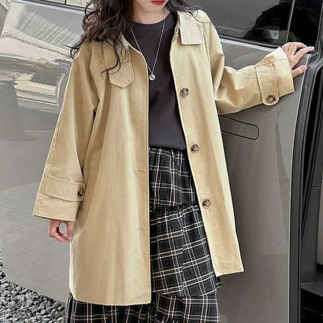 Cowsor Manteau Long Trench pour Filles à Simple Boutonnage, Surdimensionné, Coupe-Vent, Classique avec Col à Revers, Manteau d'Automne