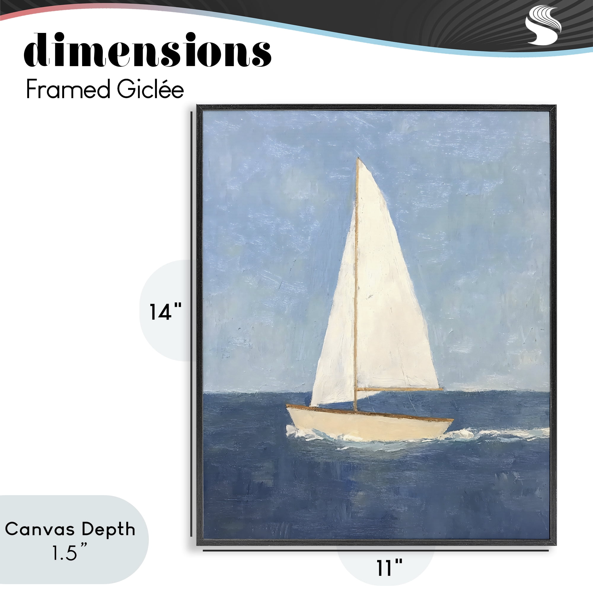 Stupell Industries Deep Blue Sail at Sea Black Framed Giclee Art, design by Creative Studio