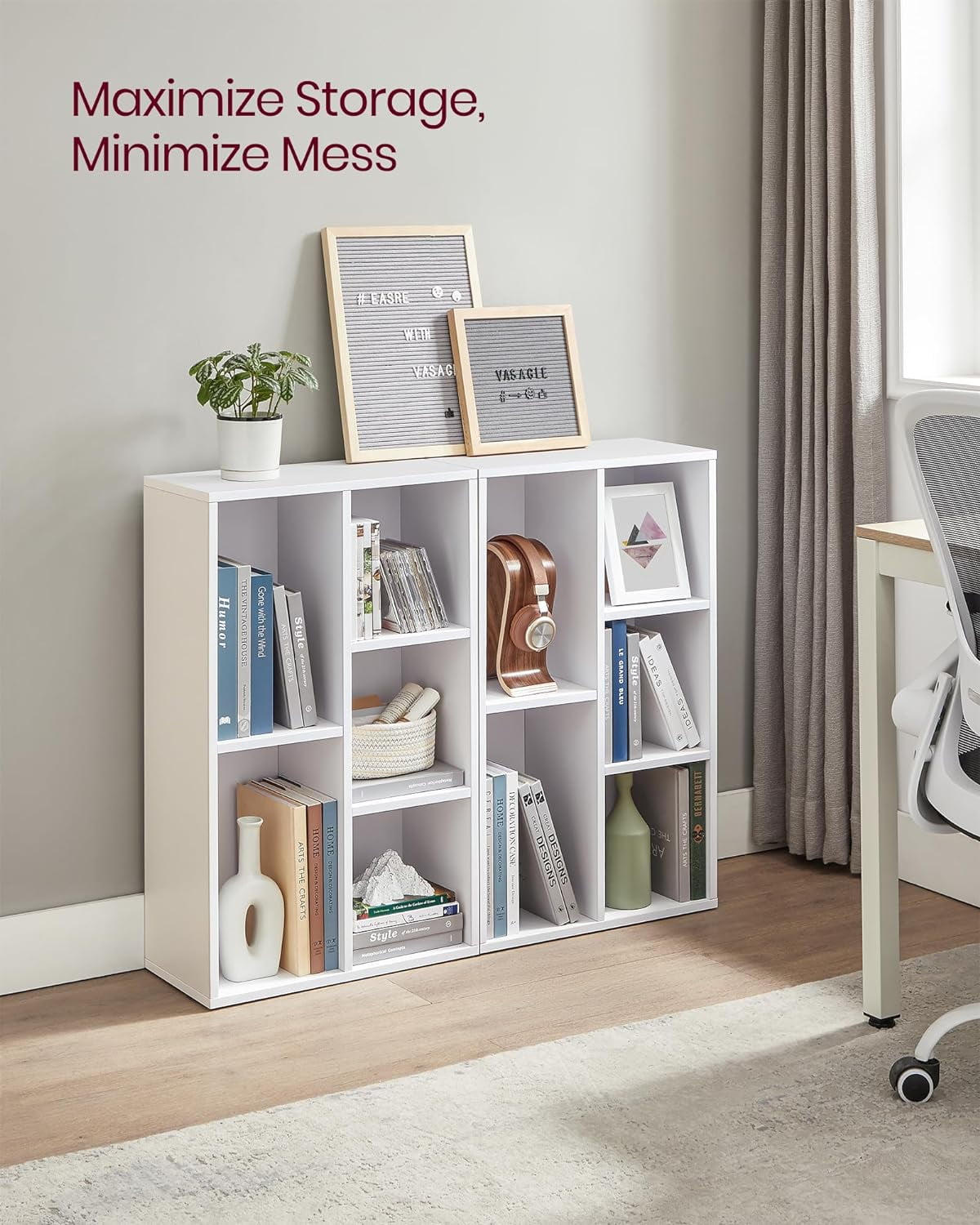 Bookcase, Bookshelf with 5 Compartments, Freestanding Shelves and Cube Organizer, Display Shelf for Small Spaces, White