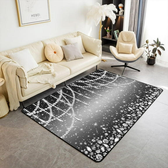 Glowing Diamond Indoor Floor Mat,Shining Gem Glitter Decorative Carpet For Bedroom Bedside, Neon Black Gray Luxury Playroom Rugs Home Decor Area Rug 3x4ft