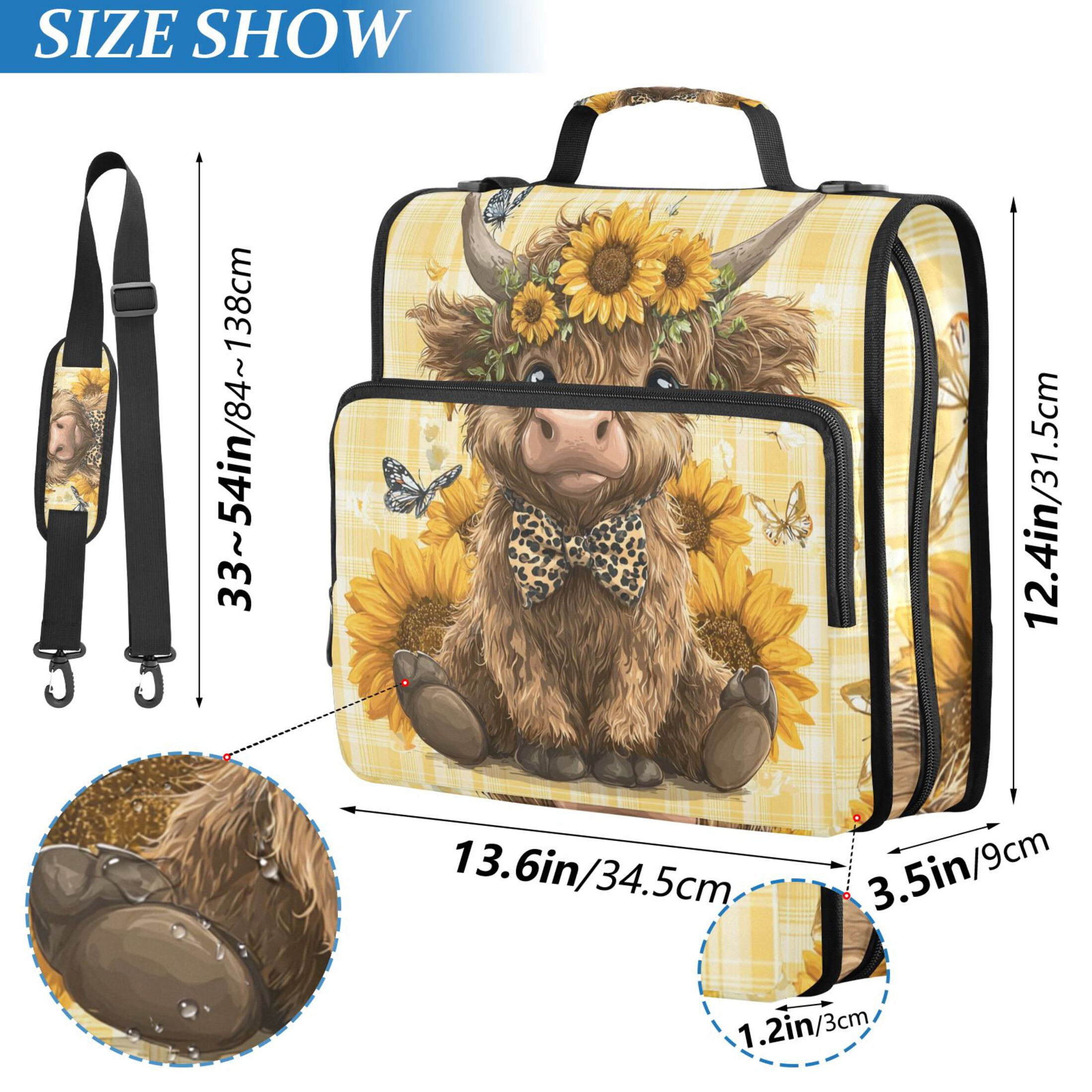 Zipper Binder Cute Baby Highland Cow 1.5 Inch Binder Folder Bag with Shoulder Strap and Handle
