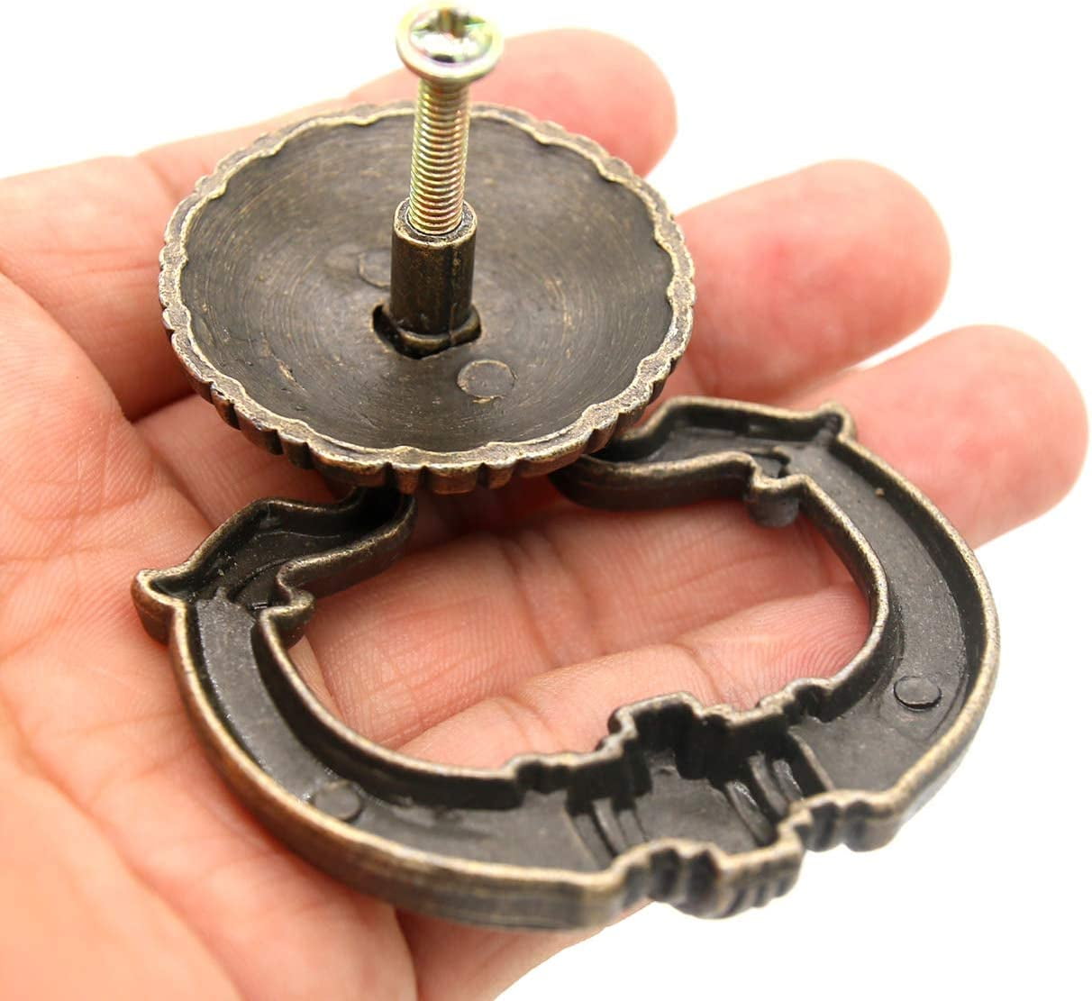 ABCISI 4 PCs Vintage Antique Bronze Ring Pull Handles with Disk Base for any kitchen Cabinet Door, Cupboard, Desk Drawer, Wardrobe, Chest, Wooden Cases, etc.