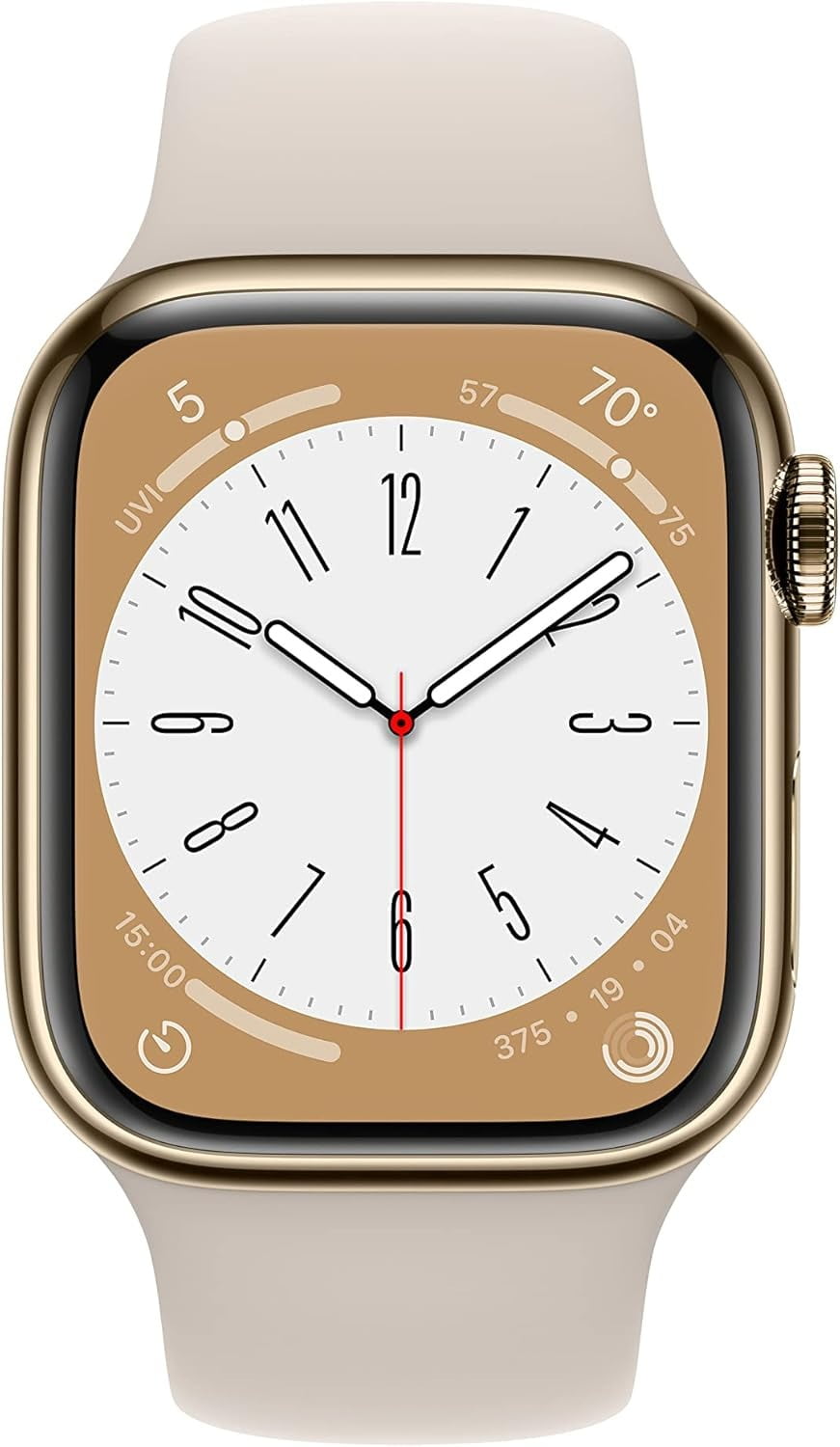 Restored Apple Watch Series 8 GPS + Cellular 41mm Gold Stainless Steel Case with Starlight Sport Band - S/M. Fitness Tracker, Blood Oxygen & ECG Apps, Always-On Retina Display (Refurbished)