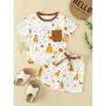 thumbnail image 2 of Bslissey Toddler Baby Boys 2Pcs Summer Outfits Cute Chick Print Short Sleeve T-shirt + Elastic Waist Shorts 3M-3T Infant Casual Shorts Sets for Daily Vacation, 2 of 9