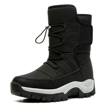 Stepedia Winter Snow Boots Warm Faux Fur Lined Mid Calf Waterproof Shoes for Men, Black