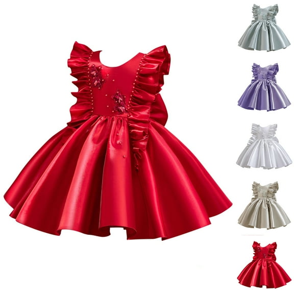 Agkizg Wedding Dress for Girls Sleeveless Tank Dresses Crewneck Solid Color Formal Dresses A Line Flower Girl Princess Dresses for Birthday Party