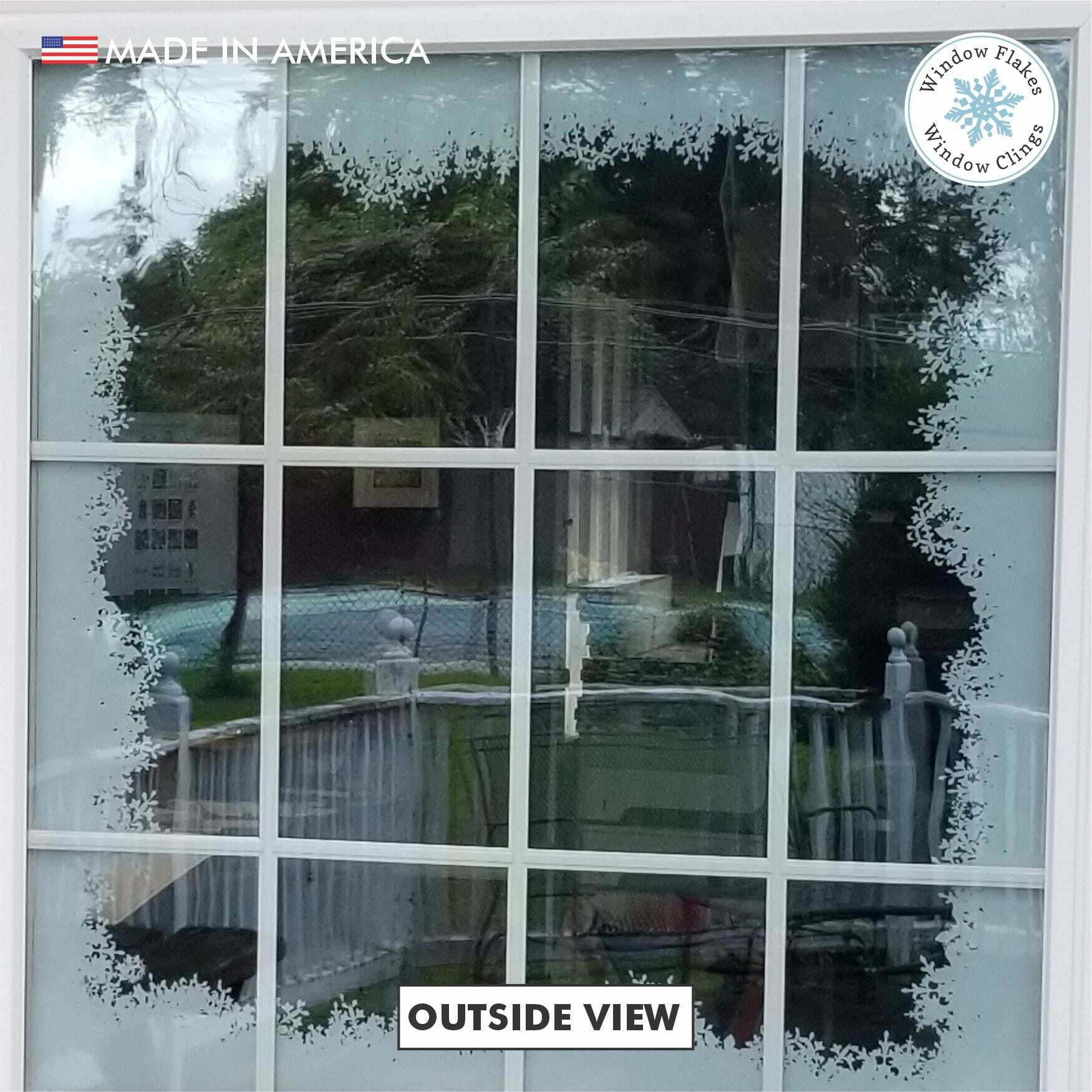 Window Flakes Fluffy Snowy Border Window Cling Decal for Christmas Holiday Glass Decoration. Large Vinyl Border. Made in America.