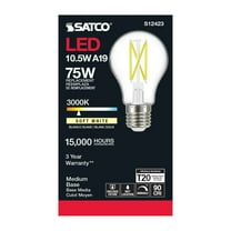 10.5 Watt LED A19 - Clear - Medium Base - 3000K - 90 CRI - 120 Volt -  6 Pack