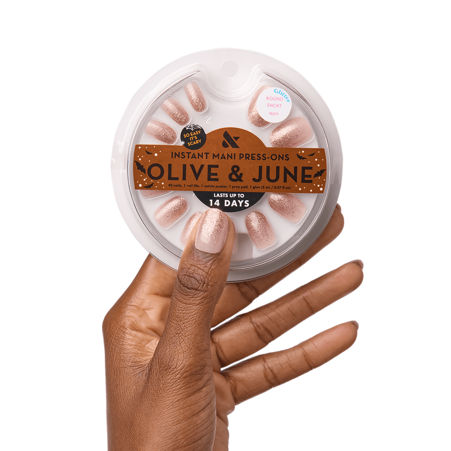 Olive & June Instant Mani Short Round Press-on Nails, Mystical Glitter, 42 Pieces