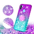 thumbnail image 3 of SOGA Rhinestone Liquid Quicksand Cover Cute Girl Phone Case for Samsung Galaxy A11 Case with Embedded Ring for Magnetic Car Mounts and Lanyard - Purple / Teal, 3 of 5
