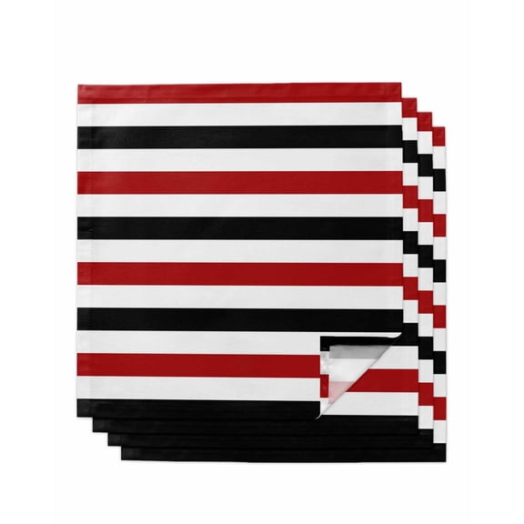 Red Black Stripe Cloth Napkins Set of 4 Reusable Dinner Napkins, Farmhouse Watercolor Modern Geometric Cocktail Napkin Washable Table Napkins for Wedding/Holiday Party/Baby Shower 20"x20"