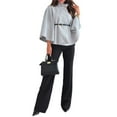 thumbnail image 3 of Ponchos con Mangas de Murciélago para Mujer, Abrigo Tipo Guisante, Cuello Alto, Capa, Chaqueta, Elegante Abrigo de Lana con Cinturón. Gris S, 3 of 8
