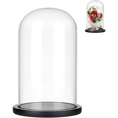 Glass Display Cloche Dome Decorative Glass Dome Cover Clear Bell Jar Display Case with Black Wood Base for Collectibles Rose Office Home Tabletop Centerpiece Decor 5.91×10.04 Inch Mixed Color