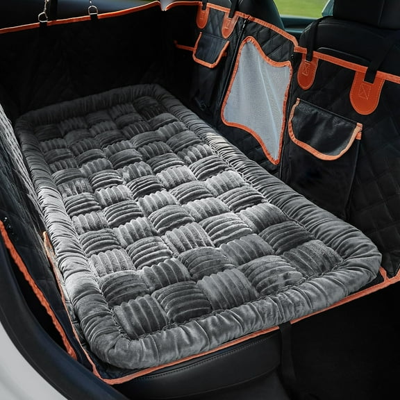 Backseat Pet Bed Mat,Dog Bed for Car,Fuzzy Dog Seat Cover for Car Back Seat, Non-Slip Travel Pet Mat, Fit for Backseat Extenders and Seat Covers(Gray)