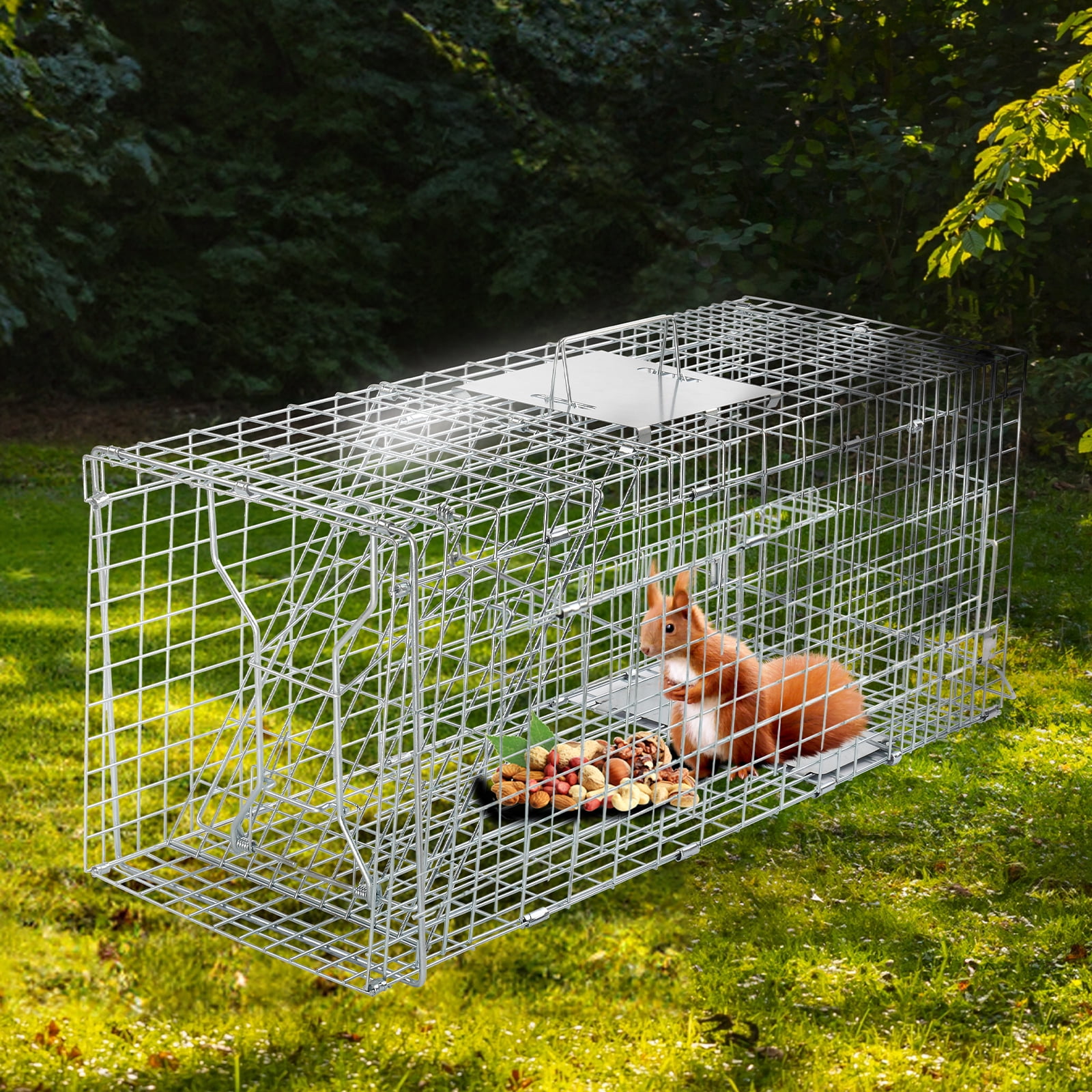 Zimtown 31'' x 11.4'' x 12.4'' Outdoor Live Animal Cage Trap, Humane Cat Trap Iron,Heavy Duty Folding Animal Trap with Handle for Rabbits, Stray Cats, Raccoons,Groundhogs and Opossum