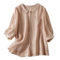 thumbnail image 2 of Wycnly Womens Tops Dressy Casual Loose Fit Lapel Button Down Casual Cotton Linen Cardigan Shirts with Pocket Summer 3/4 Sleeve Crewneck Tops Solid Blouse Pink XL, 2 of 7