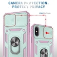 thumbnail image 6 of JTCASES for IPhone X/XS Case, Sliding Camera Cover+ Rotating Ring Kickstand + Magnetic Car Mount + Inside Card Holder, Bracket Shockproof Frame Anti-drop PC TPU Heavy Duty Protection, F-Green/Pink, 6 of 11