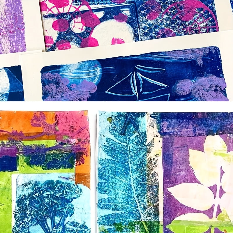 7pcs Printmaking DIY Kit - Reusable Gel Printing Plate with Brayer Roller, Baren & Stencils, Art & Craft Supplies for DIY Cards Scrapbooking Journaling, Painting Tools, Christmas Gifts for DIY Lovers