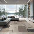 thumbnail image 2 of ODIKA 6'x9' Gray Beige Geometric Modern Design Washable Area Rug Contemporary Abstract Pattern with Charcoal for Family Room, Living Mater Bedroom, Non-Slip, Easy Care, 2 of 7