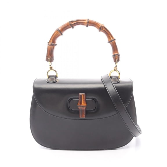 Pre-Owned Gucci Bamboo Handbag, Leather, Women's, Black, 000010633