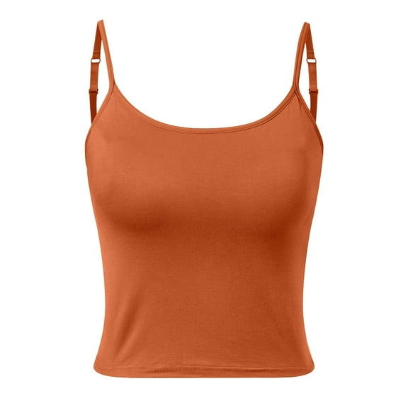 Ulitacool Women'S Shirts Round Neck Tank Top Sleeveless Summer Basic Stretchblouse Tee Shirt With Jeans Fashionable Daily Wear L Orange