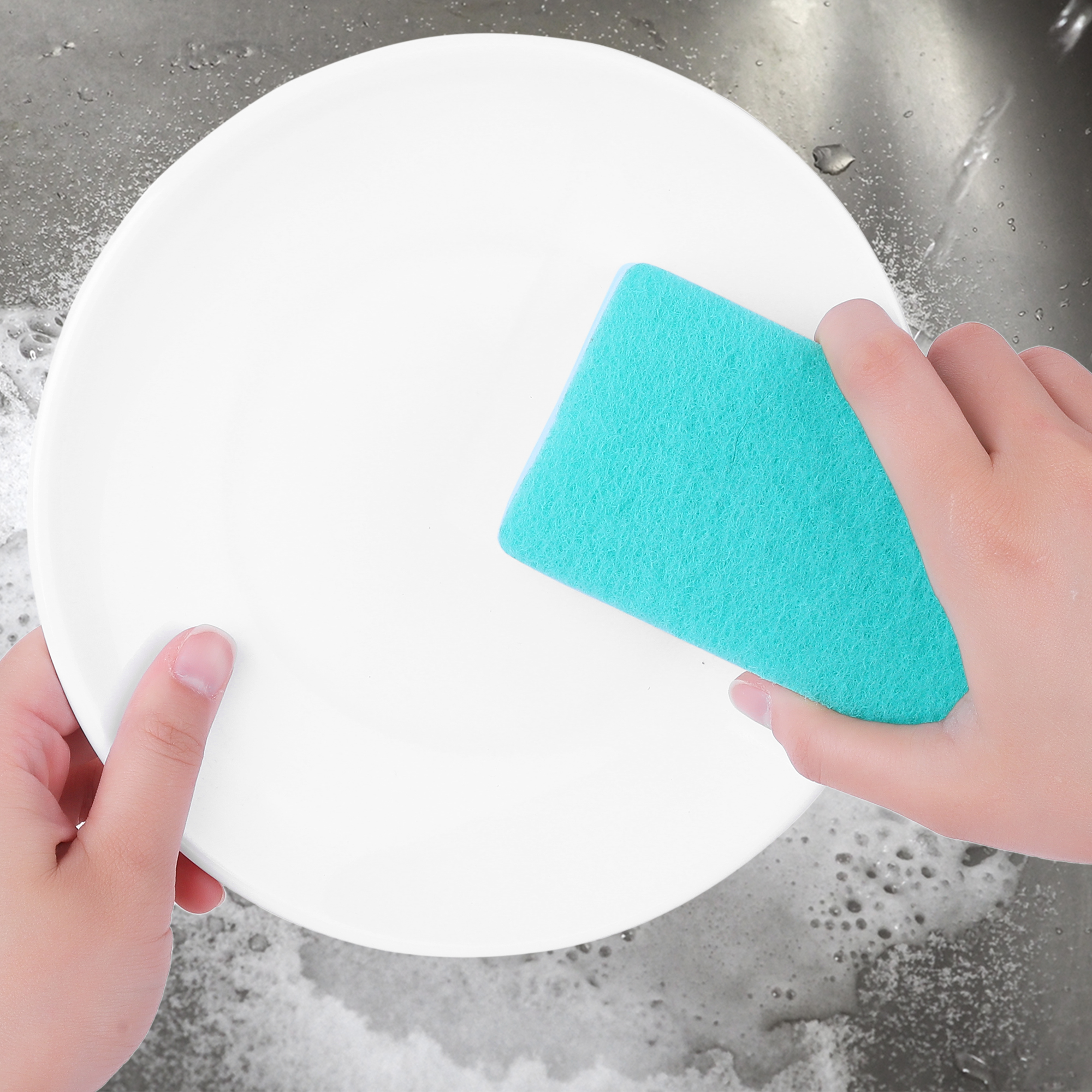 Unique Bargains 4 Pack Non-Scratch Scrub Sponges Home Kitchen Cleaning Sponge Blue Green