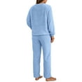 thumbnail image 3 of Frontwalk Women Fleece Fuzzy Pajamas Set Solid Color Sherpa Sleepwear Long Sleeve 2 Piece Outfits Ladies Warm Fluffy Lounge Sets Crew Neck Sweatsuit Blue M, 3 of 4