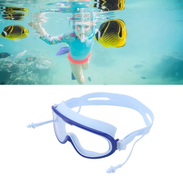Gafas de Natación para Niños, Marco Grande, Impermebles, No Antiniebla, Suministros de Natación Hd Con Clip para la Nariz para Niños y Niñas, Azul