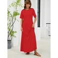 thumbnail image 3 of Chiclily Women's Summer Short Sleeve Maxi Dress with Pockets - Soft Casual Loose Long Boho Sundress for Beach & Vacation, Red Size XL, 3 of 7