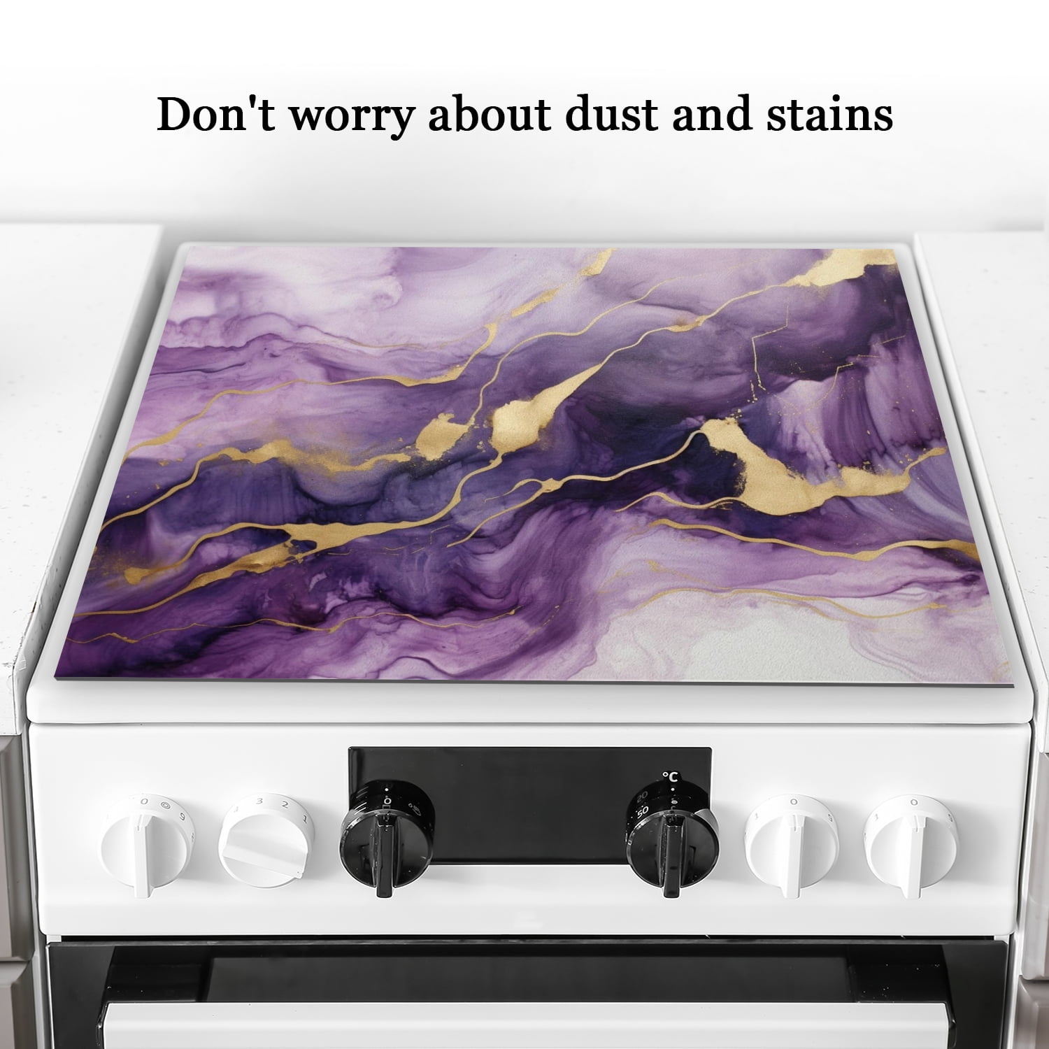 Stovetop Cover for Electric Stove, Purple Gold Marble Square Glasstop Stove Covers, Oilproof Waterproof Modern Decoration Mat For Kitchen RV (28×20 Inch)