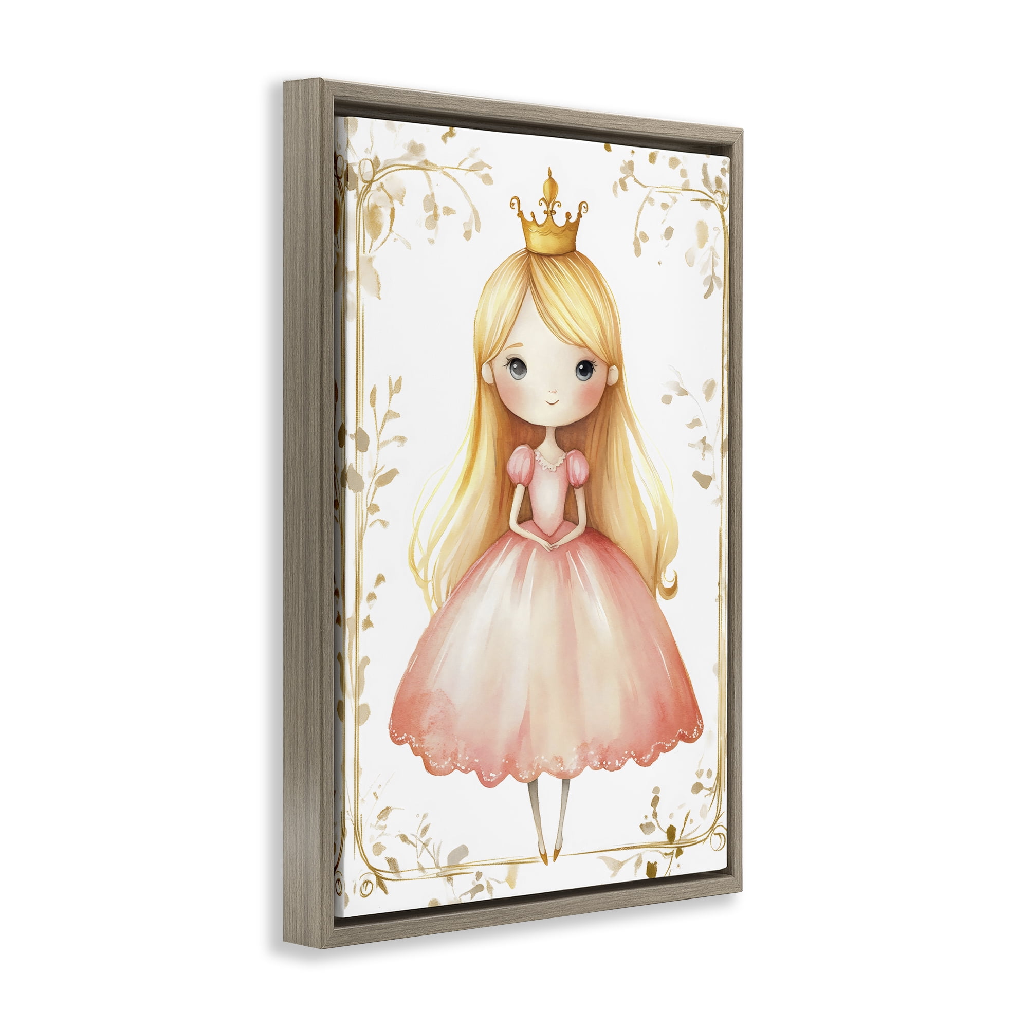 Stupell Industries Golden Crown Fairytale Princess Brown Framed Floater Canvas Wall Art, design by Creative Studio