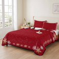 thumbnail image 2 of Quilts King Size Bedding Set, Red Snowflake Christmas Lightweight Quilted Comforter, Xmas Winter Modern Snowflake Soft Reversible Bedspread Coverlet with Pillow Covers for All Season, 96" x 106", 2 of 9