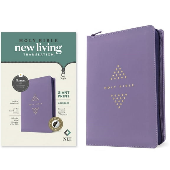 NLT Compact Giant Print Zipper Bible Filament-Enabled Edition-Diamond Lavender Leatherlike Indexec