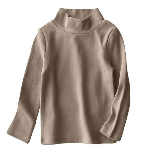 Sweatshirt Dress Boy Hoodies Toddler Turtleneck T-Shirt, Boys Girls Solid Color Long Sleeve Shirt, Fall Winter Blouse Unisex Kids Basic Undershirts Tops Coffee 4Y