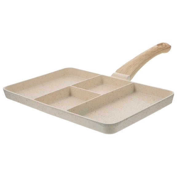 TABLZONE Non-Stick Beige Frying Pan with Wooden Handle, Easy to Clean, Multi-Use Skillet for Kitchen Cooking