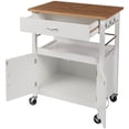 thumbnail image 4 of eHemco Kitchen Island Cart on Wheels with Drawer, Storage Cabinet, Shelf and Natural Bamboo Top Butcher Block, 35.5 Inches Height, White Base, 4 of 10