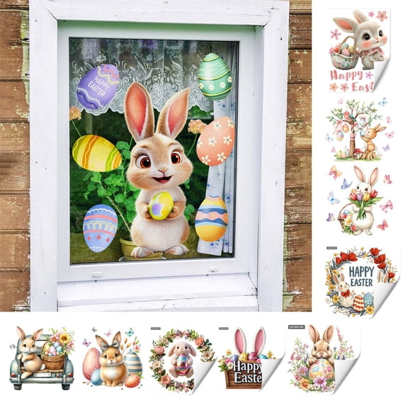 KOYPTL Happy Easter Window Clings Decals Decor - Bunny Rabbit Egg Flower Spring Summer Glass Stickers for Home Office Shop Display Party Decoration Supplies, Easter Decorations for Home, G
