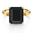 thumbnail image 2 of Gem Stone King 18K Yellow Gold Plated Silver 12X10MM Black Onyx and 2MM Yellow Created Sapphire 3 Stone Engagement Ring for Women | 5.87 Cttw | Gemstone December Birthstone | Size 6, 2 of 3