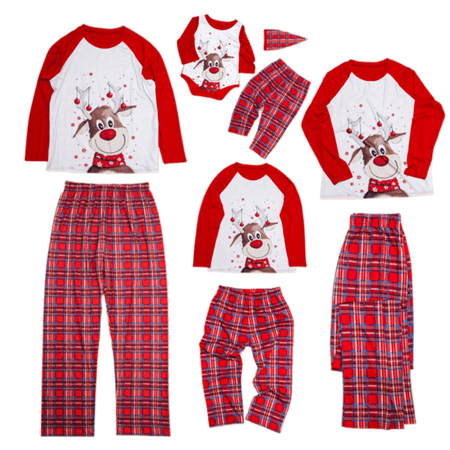 

LISM Christmas Family Matching Pajamas Set Adult Kids Baby Deer Printed Tops+Plaid Pants Sleepwear Nightwear Set