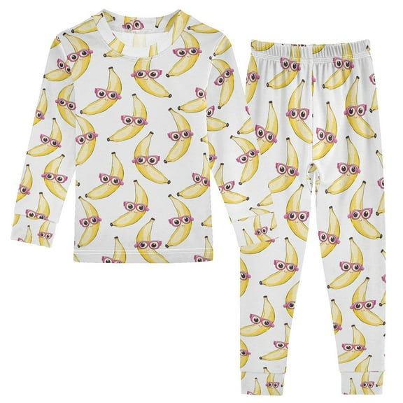 joogoo Bananas with Glasses 2 Piece Long Sleeve Tee and Pants Cotton Pajama Set 5Y