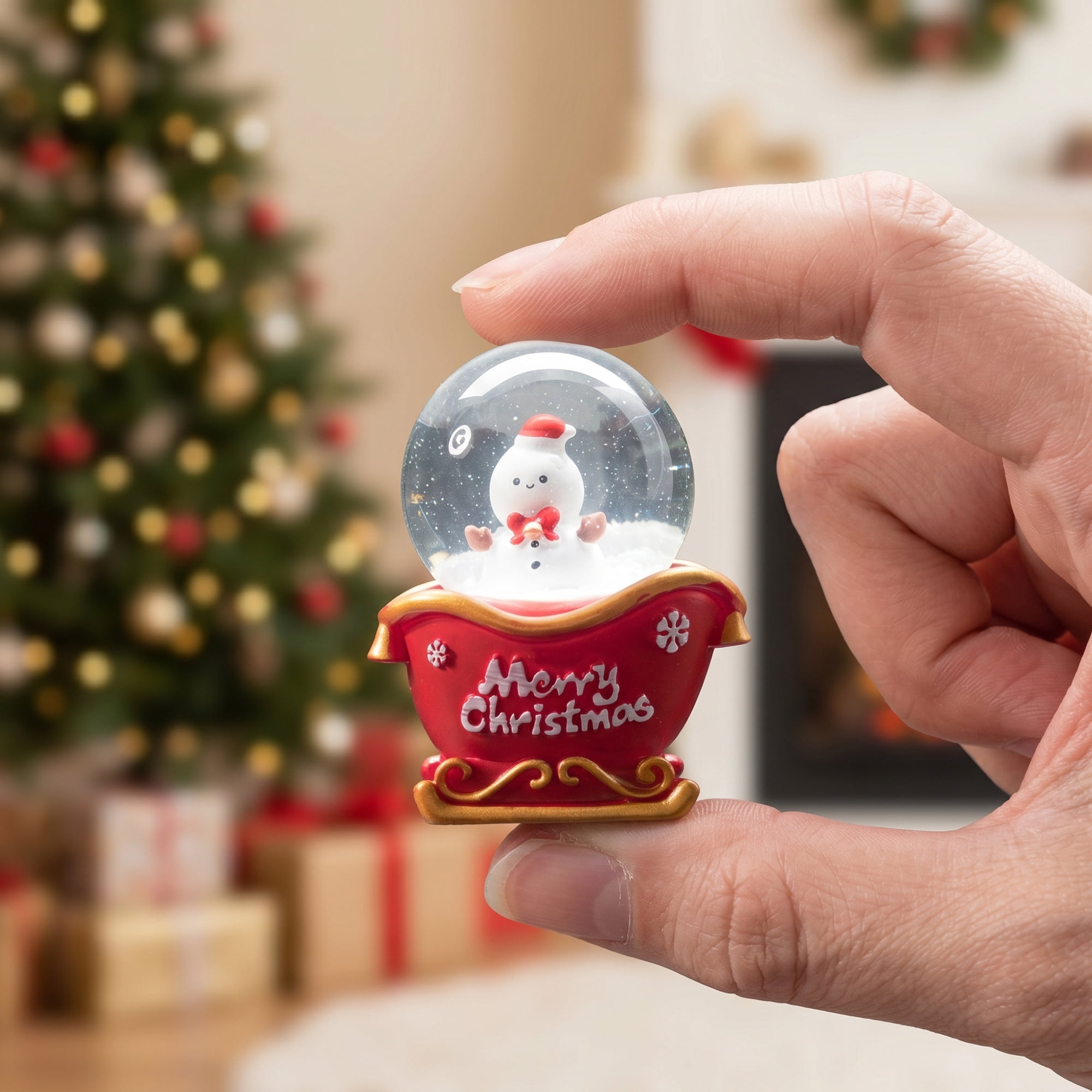 Unique Bargains Light Up Crystal Ball LED Glitter Snow Globe Red P 1.8" x 1.8" x 2.7"