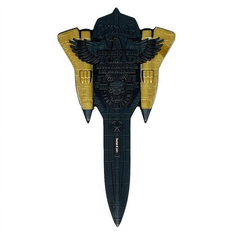 2024 Chad 2 oz Silver Fighter Jet Black & Gold Shaped Coin .999