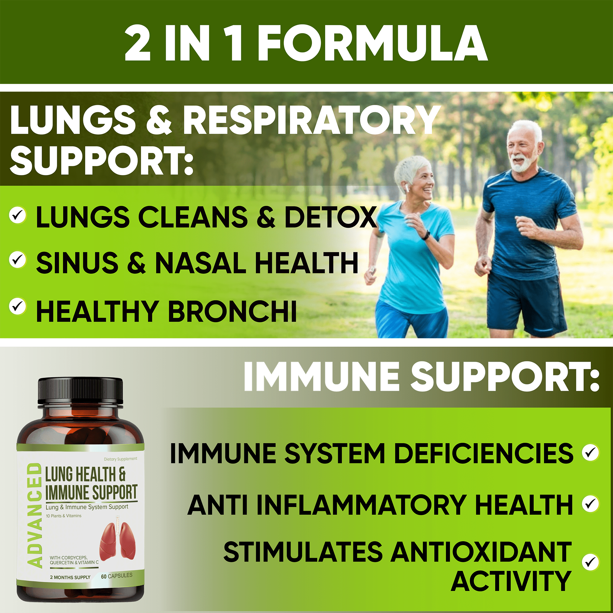 Lung Health & Immune Support Supplement - Lung Cleanse and Detox With Immunity Vitamins Include Quercetin & Cordyceps.Two Months Supply by NutraPro