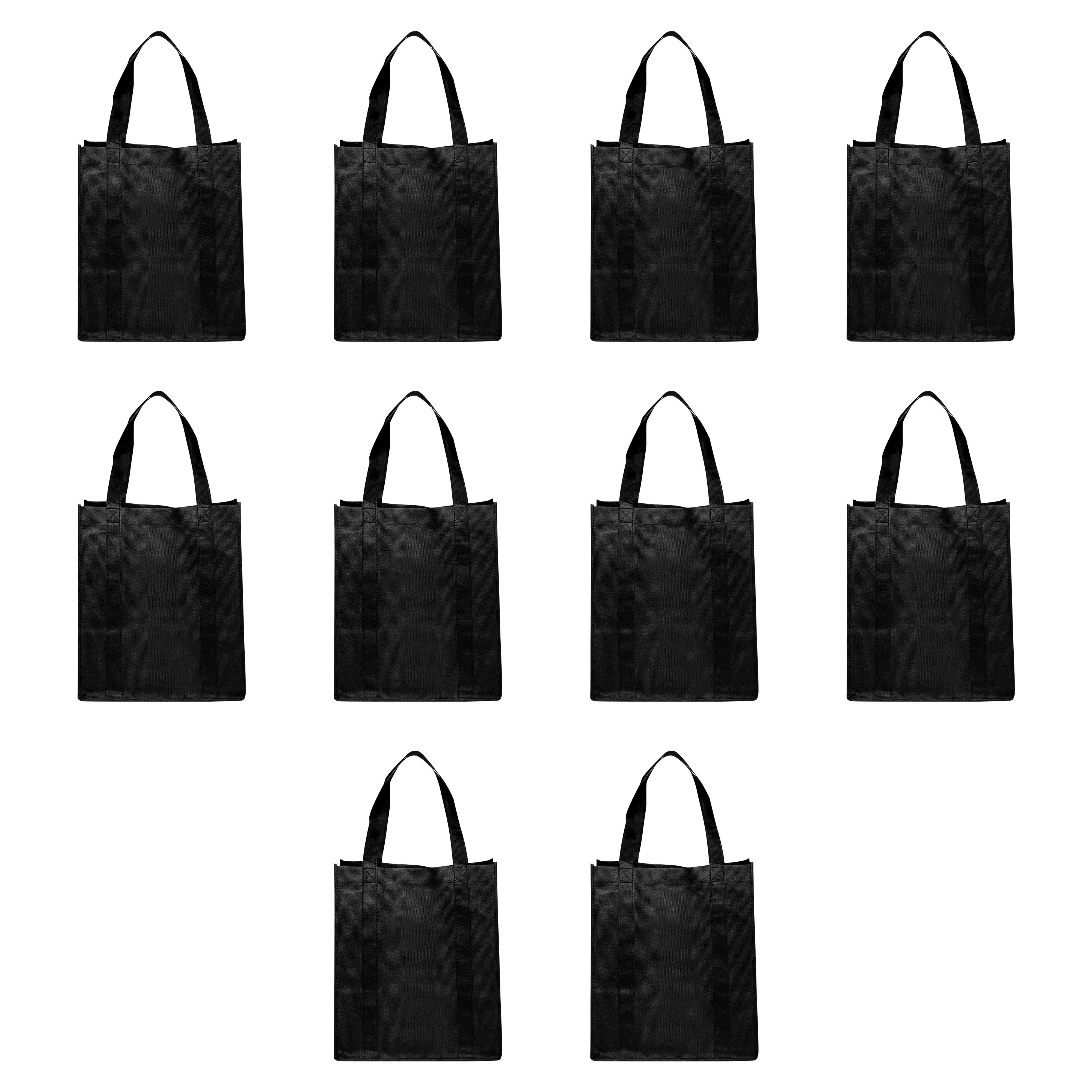 Reusable Grocery Tote Bags 10 Pack Large Handle, Heavy Duty Cloth Shopping Bag Black
