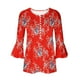thumbnail image 4 of ICHUANYI ClearanceWomen‘s Summer Sexy Fold Printed Regular Women 3/4 Sleeves V Neck Button Tops Blouse(Red, L) ICHUANYI WER20232080505157, 4 of 5