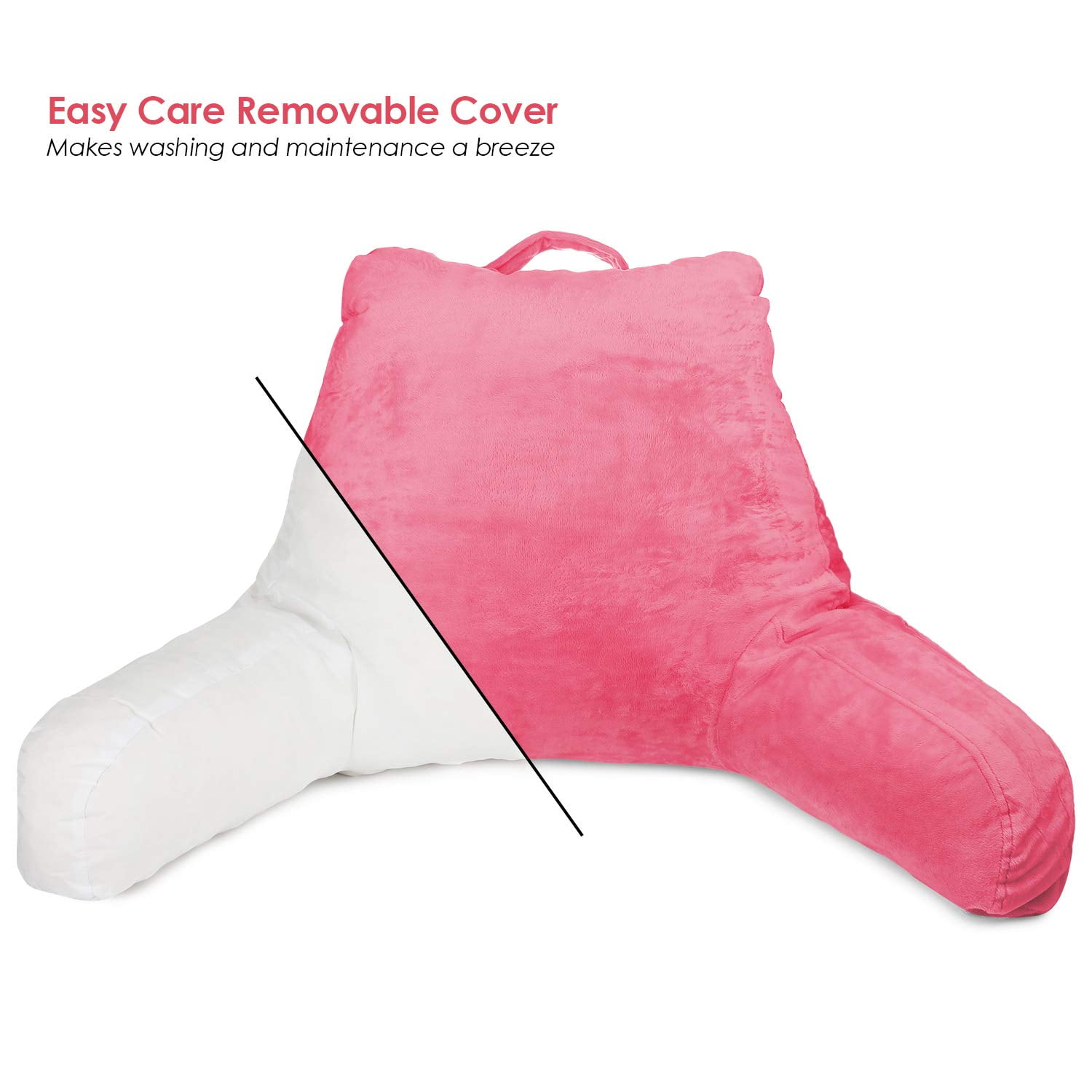 Clara Clark Bed Rest Reading Pillow with Arms and Pockets, for Kids Teens & Adults - Premium Shredded Memory Foam TV Pillow, Medium, Light Pink