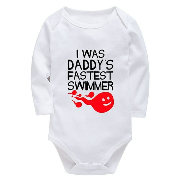 I Was Daddy's Fastest Swimmer Plain Baby Onesie Long Sleeve Boy Bodysuit White Plain Onsies6-9 Months